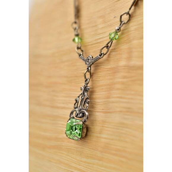 Sadie Green Vintage Crystal Collar Y Drop Silver Prong Rhinestone Signed Bin6B - Picture 10 of 12
